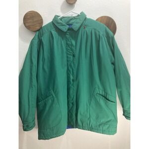 VTG 80s Clipper Mist Puffer Jacket Winter Coat XL Kelly Green Blue Liner Retro